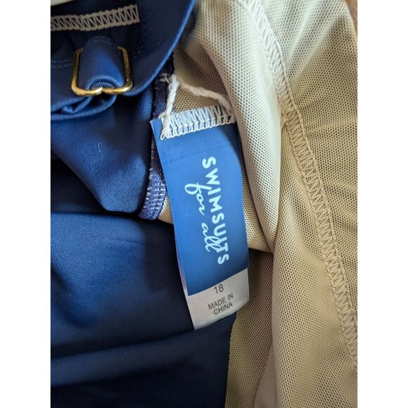 Swimsuits For All Womens Blue & Navy Tankini Swimdress Size 18 Adjustable Straps - Picture 5 of 5